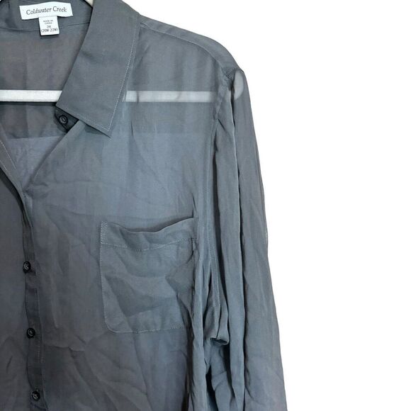 Coldwater Creek Top Womens 2X 20W 22W Gray Silk Button Up Shirt Sheer Blouse - Picture 3 of 9